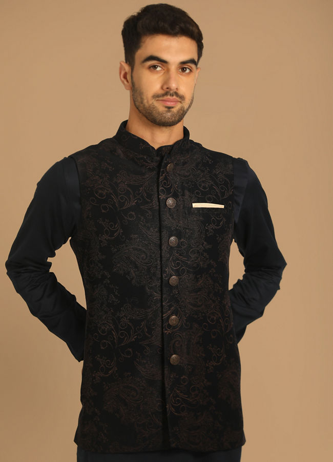 Short-Fit Blue Kurta Jacket Set image number 0